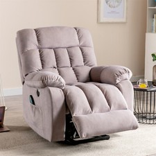 Electric Power Lift Riser Recliner Chair Fabric Heat & Massage Armchair Beige