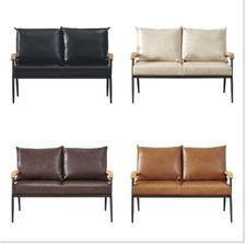 PU 2 Seats Sofa Wood Arm Metal Frame Comfort Save Space Office Home Hotel Lounge