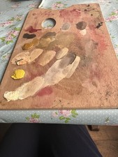 Old Vintage Rectangular Wooden Artists Palette 12.75” x 6.75”