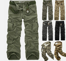 Mens Army Cargo Combat Military Trousers Pants Slacks Multi Pockets Casual Work
