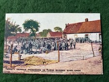 WW1 Postcard, Thirsty German Prisoners In Their Barbed Wire Cage.