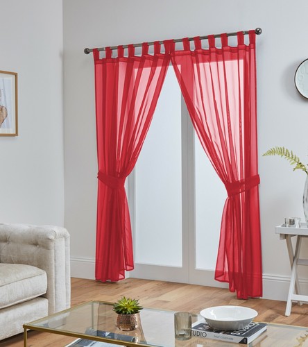 Voile curtain pair plain - curtain, tab