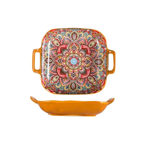 Square bohemian ceramic plate - square,