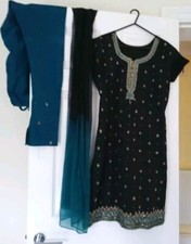 3 piece Black And Green Churidar Dress, Size Small, 