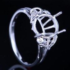 Women's Solid 10K White Gold 10x8mm Oval Cut Diamond Semi Mount Setting Ring