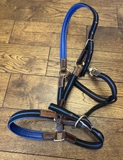 Cob Size Part English Leather Blue Headcollar With Brass Fittings