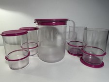 Tupperware Preludio Large Jug & X4 Tumblers/Cups & coasters/cover Starking Pink