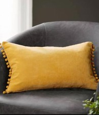BNWOT NEXT MUSTARD POM POM RECTANGLE CUSHION - 50CM X 30CM