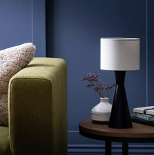 Habitat Rubber Wood Table Lamp 35cm Black & White In line Switch Shade Dented