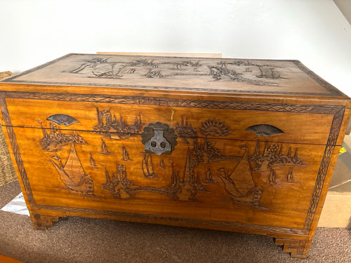 Carved camphor wooden - wooden, chest