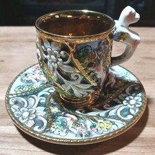 Antique CAPODIMONTE Tea Cup and Saucer Cherubs - Italy - Numbered Beautiful 