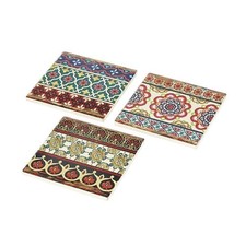 Set of 3 Moroccan-Style Tile Coasters Geometric Pattern Mediterranean Drink Mats
