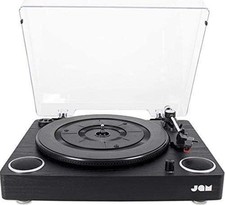Jam Play Turntable Vinyl Record Player 3 Speed Belt Drive Stereo Speakers Black