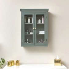 Green Glass Fronted Wall Cabinet 75cm x 57cm wall shelving storage bathroom