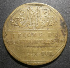 France token / jeton - "Jetons de Martinon valent" 40 Sol 1710 - brass 33.6mm