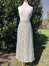 Thierry Colson Blue Gold Jacquard Summer Bustle Theatrical 100% Silk Skirt UK 16