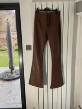 Bershka Women's Faux Leather Trousers Chocolate Brown Size S