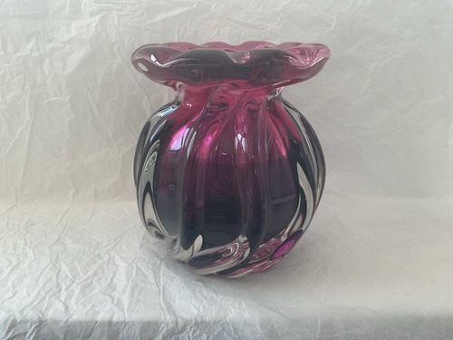 Vintage cranberry glass vase - glass,