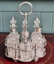 Superb Large Antique James Dixon Silver Plated & Crystal Cut Cruet Set C 1835+