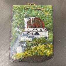 Vintage Hand Painted Slate Water mill River Landscape Signed