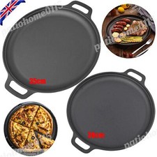 Non Stick Cast Iron Grill Pan Round Skillet Pizza Griddle Pan Plate 30cm 35cm UK