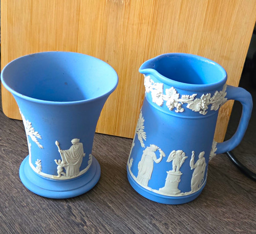 Wedgwood blue jasperware 2pc - wedgwood,
