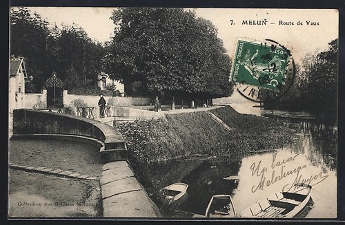 Old postcard melun route - route, de