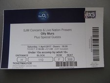 OLLY MURS  O2 LONDON  01/04/2017 TICKET STUB  