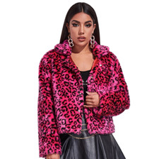 Hot Pink Faux Fur Coat Leopard Print Festival Furry Bright Streetwear Jacket