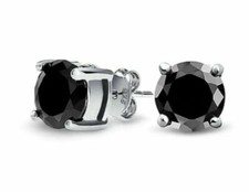 1.00ct Real Black Diamond Studs, White Gold Sparkly Earrings