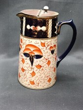 Antique Welsh Gaudy Imari Old Royal Stanley Ware Pewter Lidded Jug VGC 