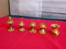 4 x Vintage Wooden Hand Crafted / Turned & Polished Mushrooms  + 1 Other