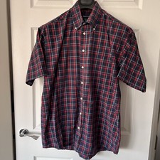 Gant Check Shirt Short Sleeve Button Down Logo Burgundy Red Navy Blue Men’s L
