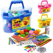 Kids Giant Mega Super Craft Set Art Carry Case Pom Poms Beads Sequins Foam Glue