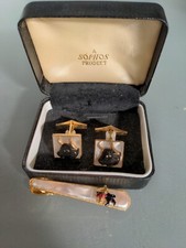 Sophos Boxed Vintage mother of pearl Cufflinks. With matching tie pin.