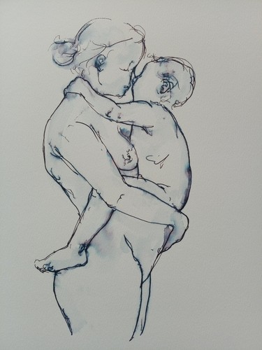 Ink drawing mother child - mother, on