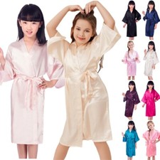 UK Silk Satin Flower Girls Kids Kimono Robe Nightwear Wedding Dressing Gown 4-14