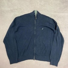 Nautica Knitted Cardigan Zip Up Knit Sweater With Embroidered Logo Men's L
