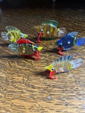 Five Small Glass Fish Multi Coloured Ornaments Decorative Collectibles