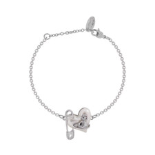 Vivienne Westwood Mini Bas Relief Safety Pin Heart Bracelet Silver Tone