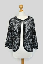 Stylish Black and White Embellished Shrug Cardigan Evening Party Wear Size 16