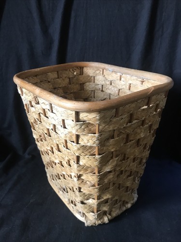 Vintage woven bin retro straw - woven,