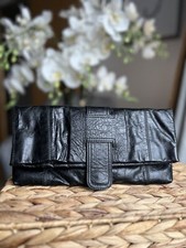 Faith Clutch Bag Black Leather Folding Evening Bag 
