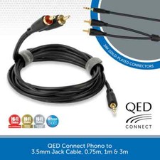 QED Connect 3.5mm Jack to RCA Phono Cable Audio Interconnect Lead 0.75m 1m & 3m