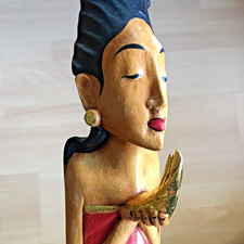Wooden Sculpture Bali Indonesia 14" 36cm Colourful Carved Wooden Female Woman