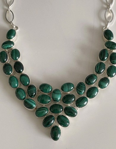 Vintage malachite necklace 925 - malachite,