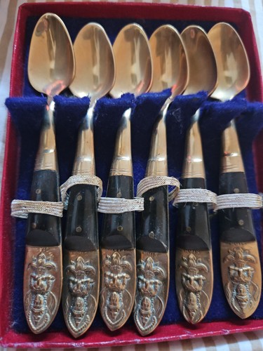 Vintage brass teaspoons - brass, 6