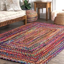 Cotton Chindi Rag Rug AUCTION Multicolor Braided Rectangle Area Rug 90x152 cm