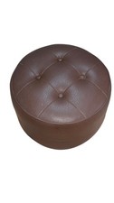 Round Brown Faux Leather Pouffe Footstool Ottoman – Padded Seat / Foot Rest