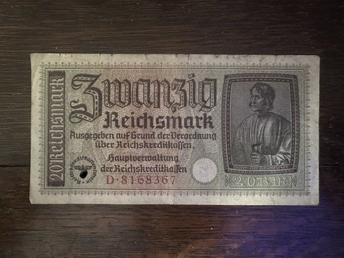 Reichsmark banknote serial - 20, banknote,